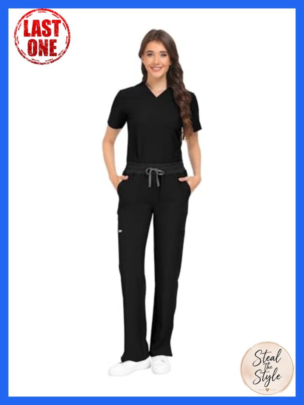 Women's Scrub Set V-Neck Top Straight Leg Pants 11 Pockets Medical Uniform